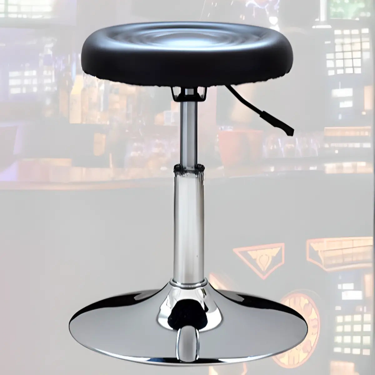 Modern Round Leather Office Stool Black Height Adjustable