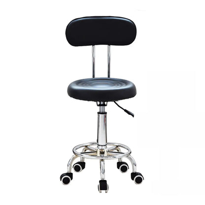 Modern Round Leather Office Stool Black Height Adjustable