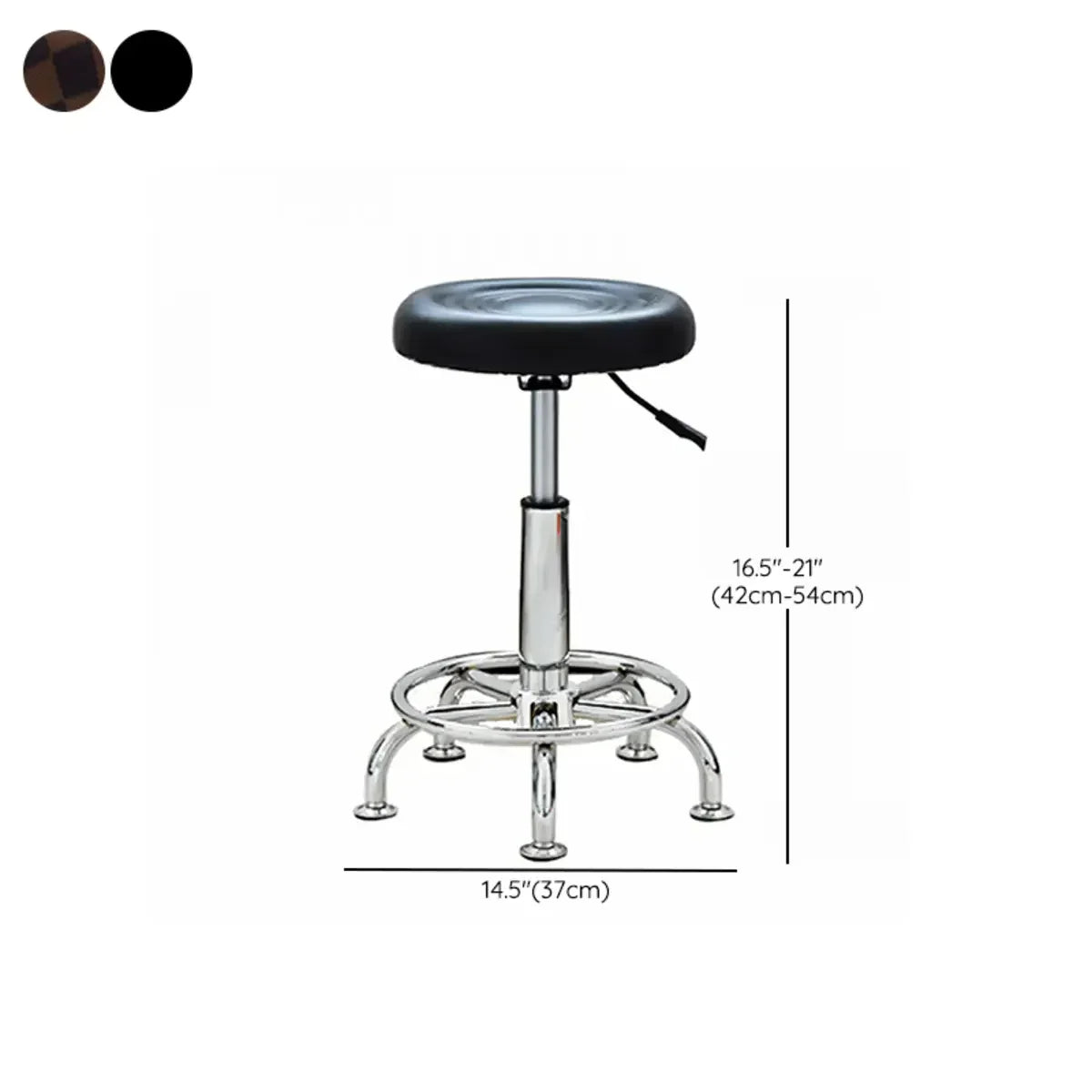 Modern Round Leather Office Stool Black Height Adjustable