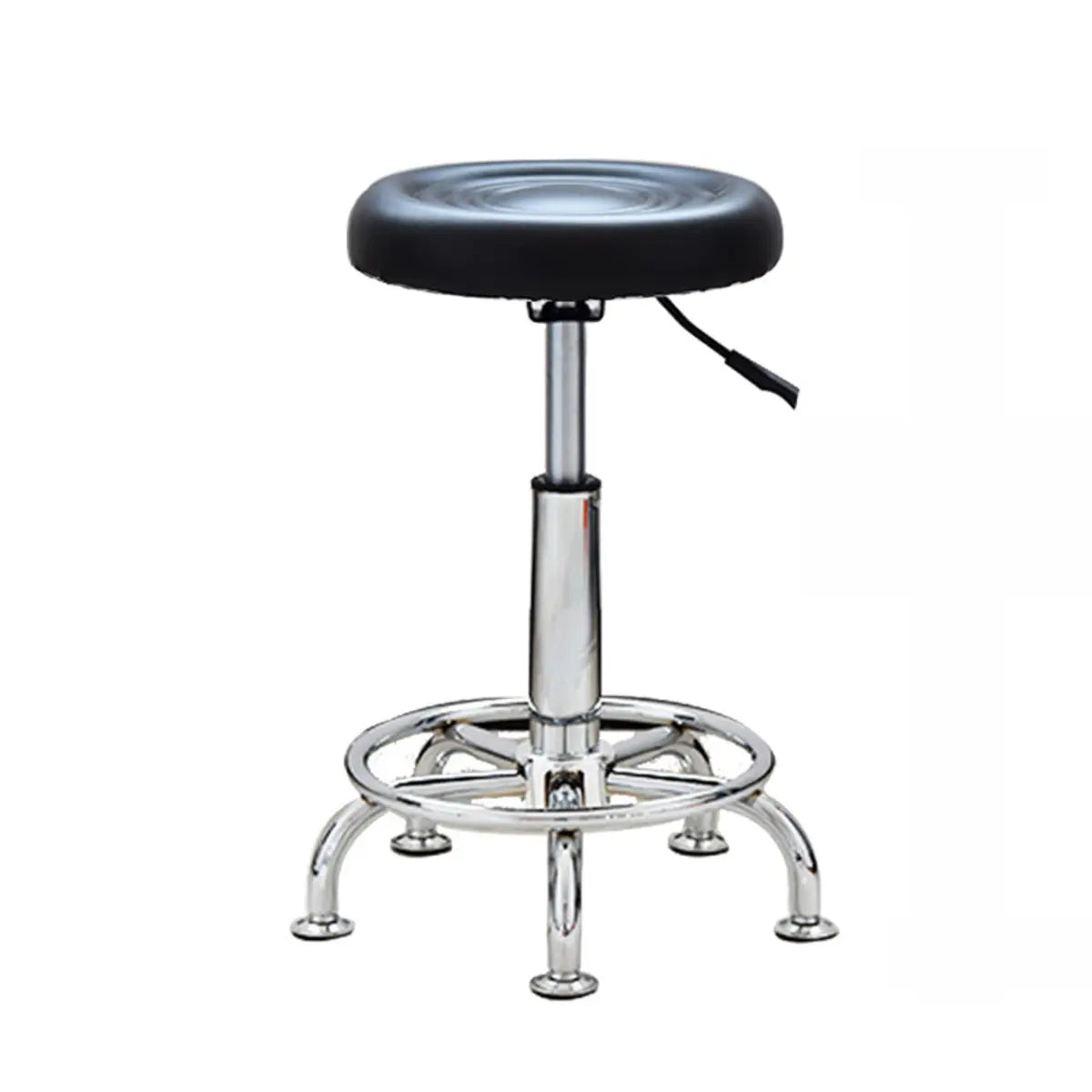 Modern Round Leather Office Stool Black Height Adjustable