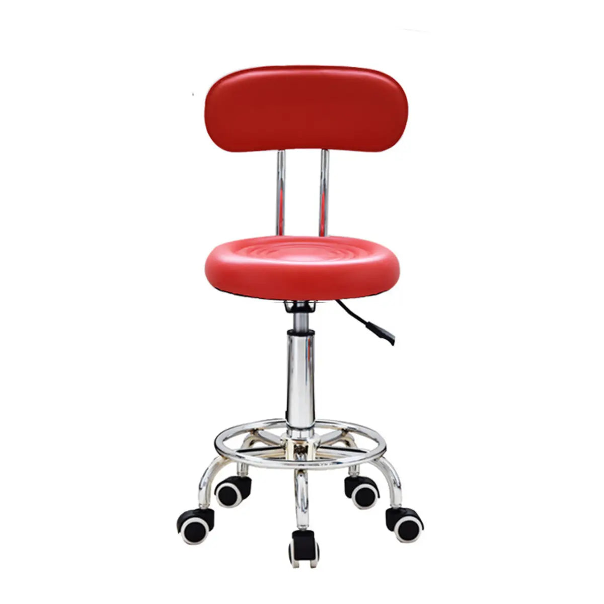 Modern Round Leather Office Stool Black Height Adjustable