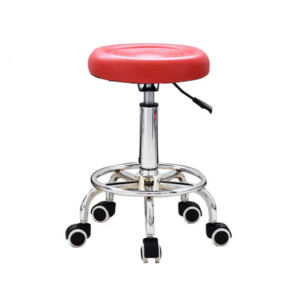 Modern Round Leather Office Stool Black Height Adjustable