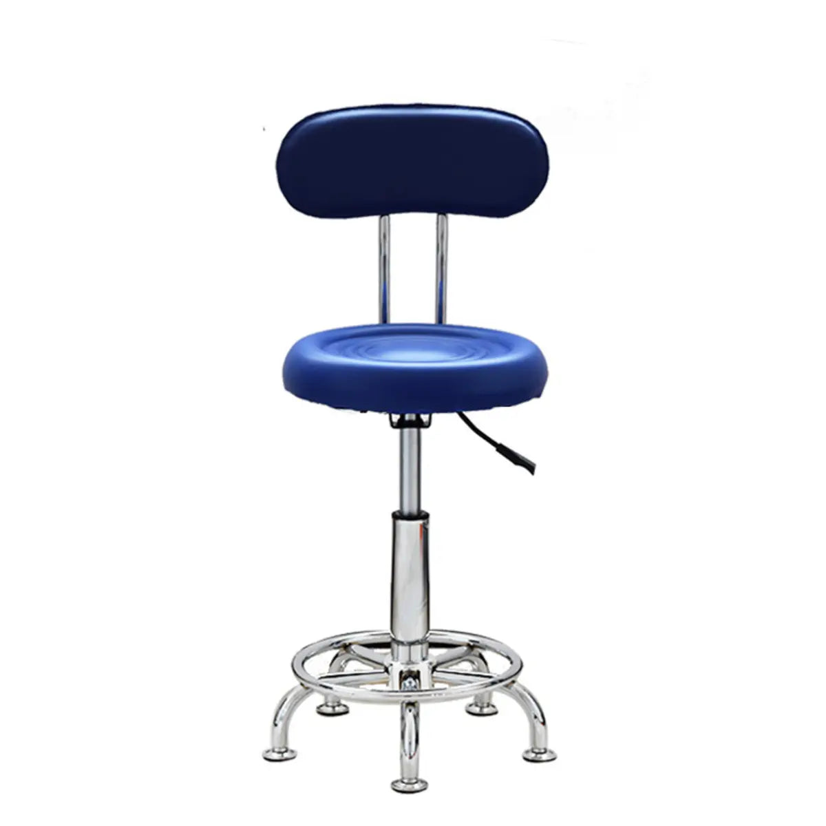 Modern Round Leather Office Stool Black Height Adjustable