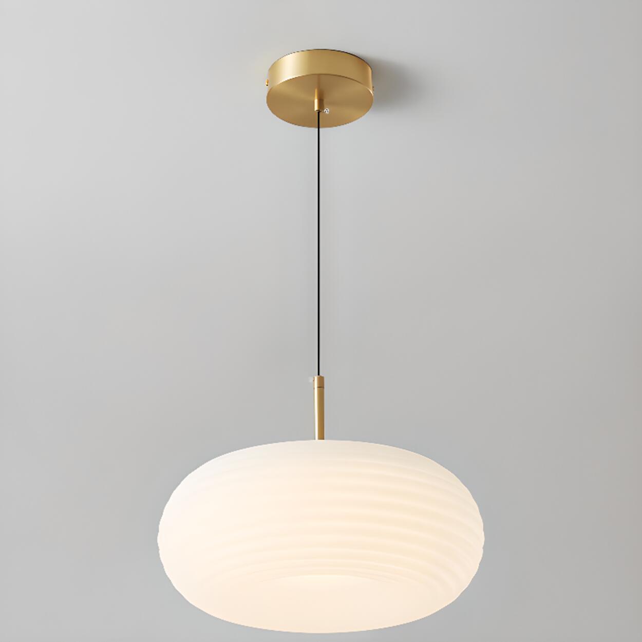 Modern Round Pendant Light White Glass Flexible Length