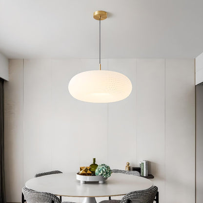 Modern Round Pendant Light White Glass Flexible Length