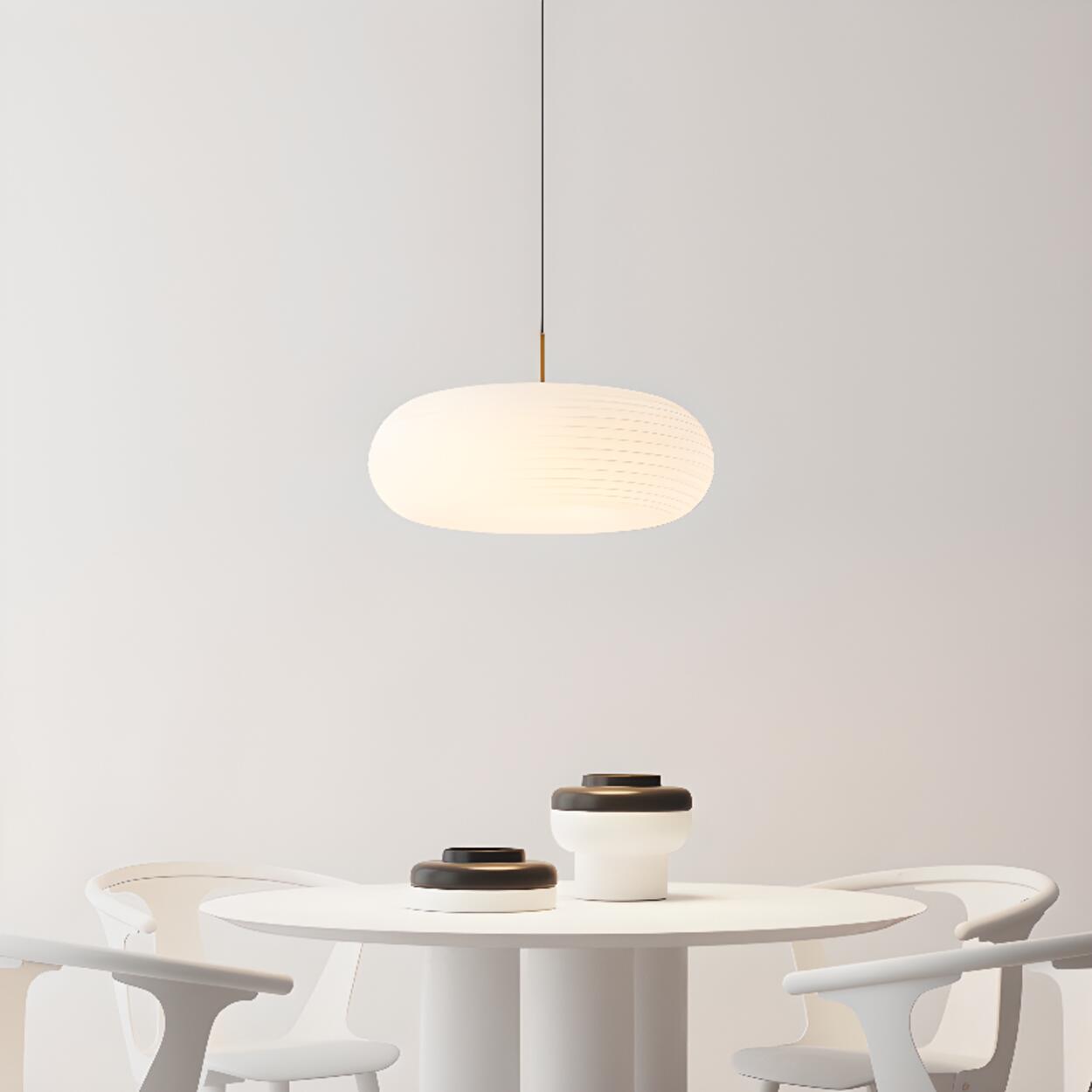 Modern Round Pendant Light White Glass Flexible Length