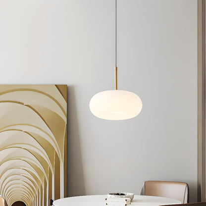 Modern Round Pendant Light White Glass Flexible Length