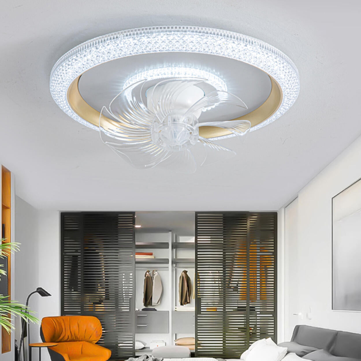 Modern Round Remote Dimmable Ceiling Fan with Light