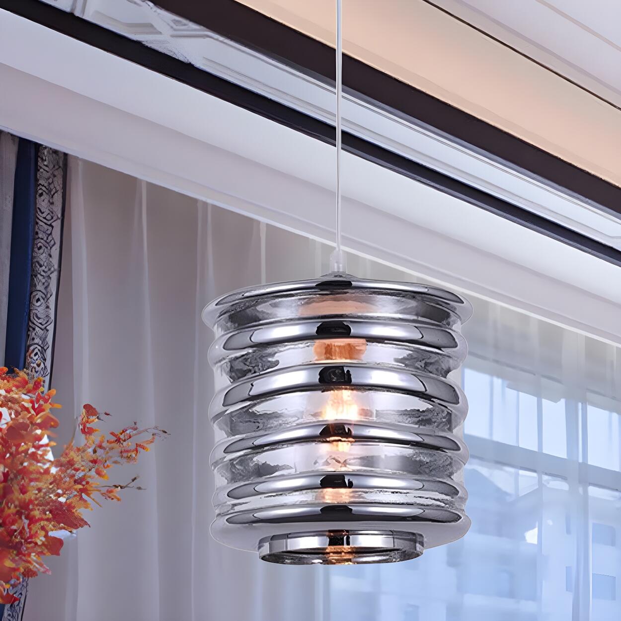 Modern Silver Cylindrical Swirl Glass Kitchen Pendant Light