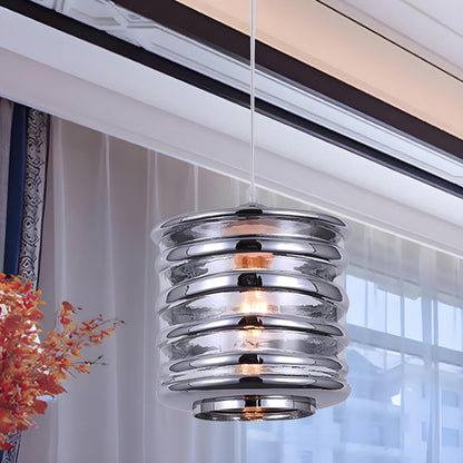 Modern Silver Cylindrical Swirl Glass Kitchen Pendant Light