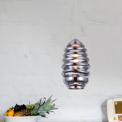 Modern Silver Cylindrical Swirl Glass Kitchen Pendant Light