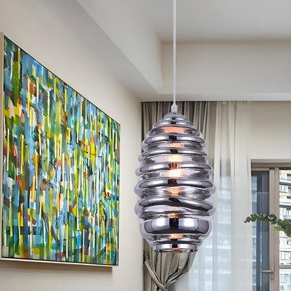 Modern Silver Cylindrical Swirl Glass Kitchen Pendant Light