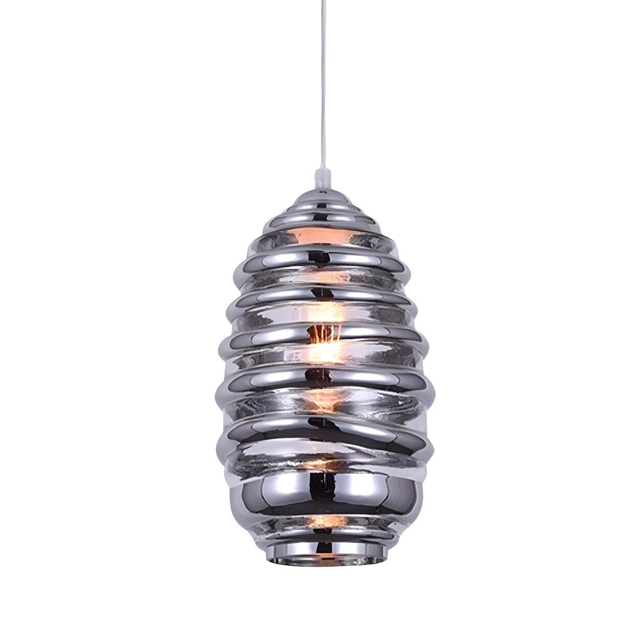 Modern Silver Cylindrical Swirl Glass Kitchen Pendant Light