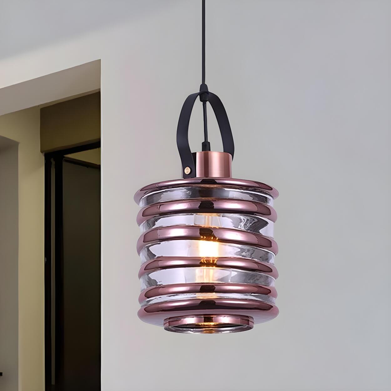 Modern Silver Cylindrical Swirl Glass Kitchen Pendant Light