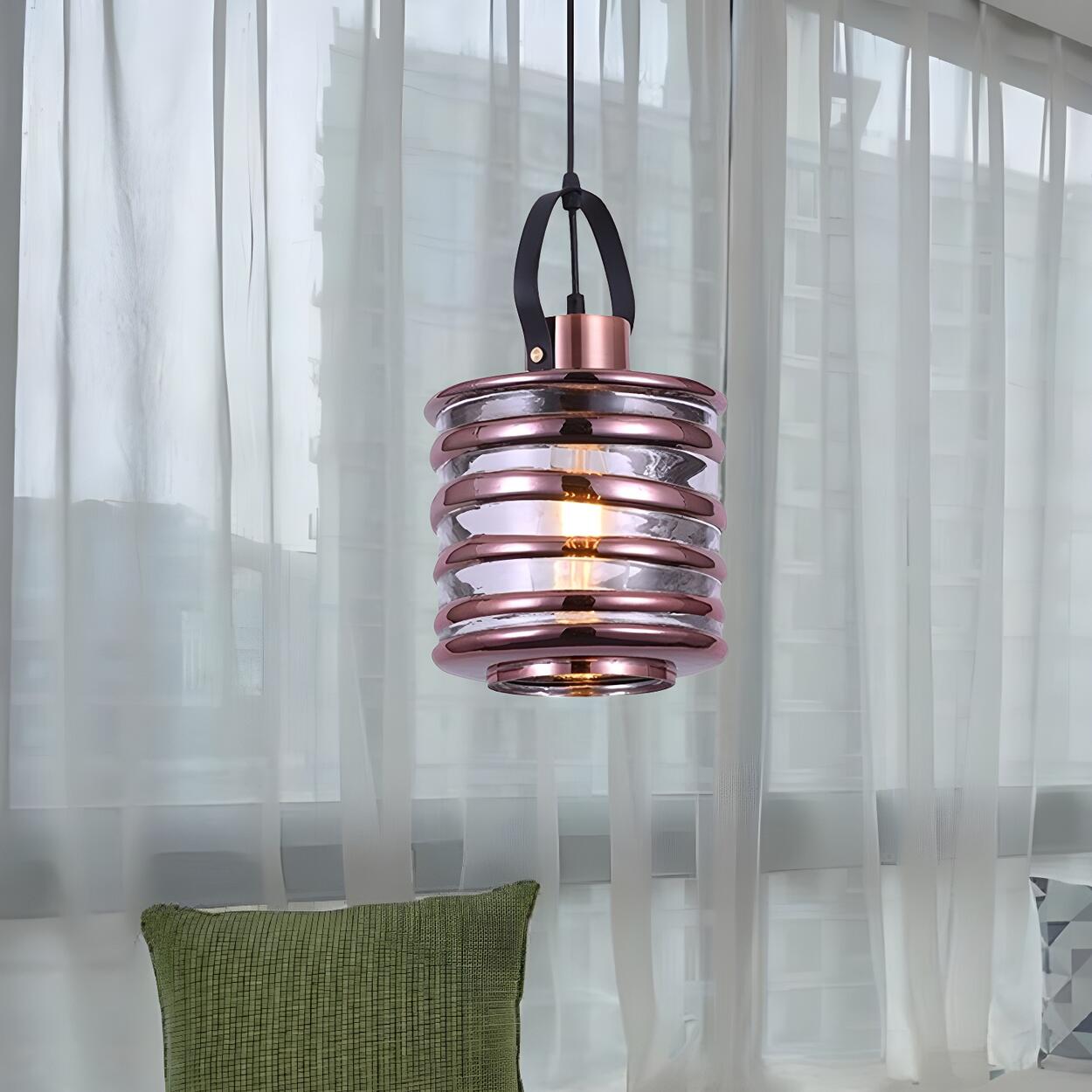 Modern Silver Cylindrical Swirl Glass Kitchen Pendant Light