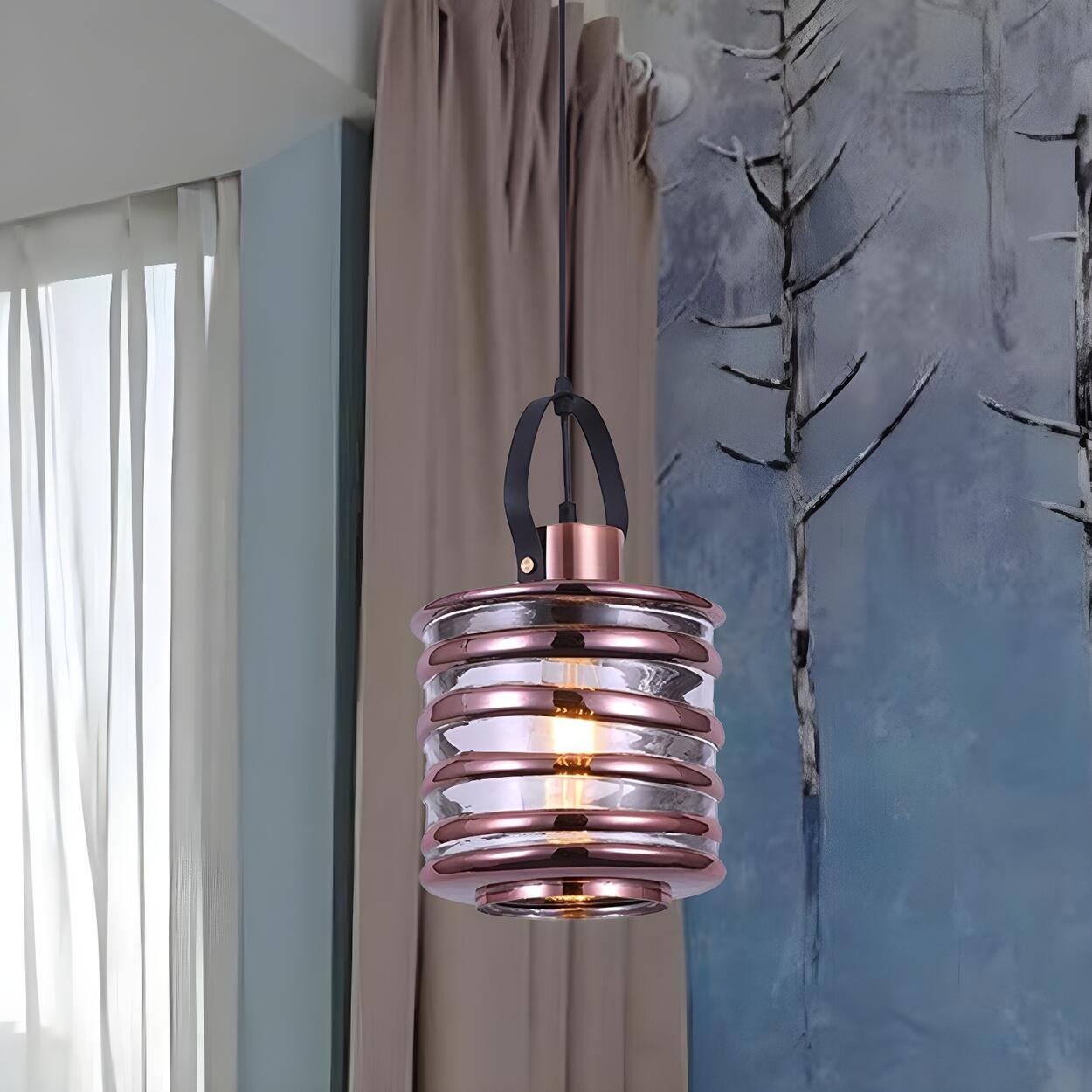 Modern Silver Cylindrical Swirl Glass Kitchen Pendant Light