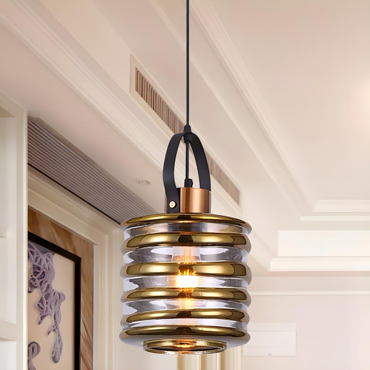 Modern Silver Cylindrical Swirl Glass Kitchen Pendant Light