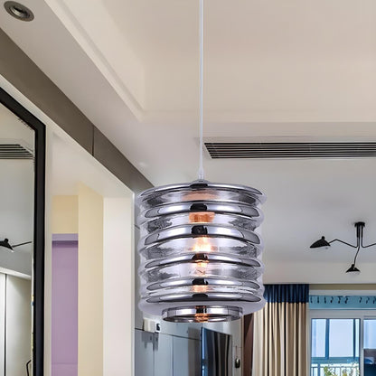 Modern Silver Cylindrical Swirl Glass Kitchen Pendant Light