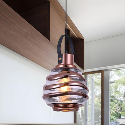 Modern Silver Cylindrical Swirl Glass Kitchen Pendant Light