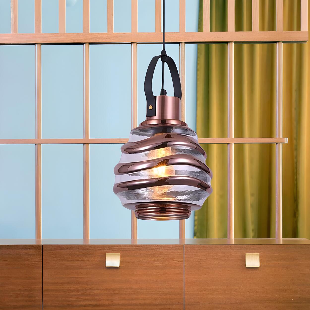 Modern Silver Cylindrical Swirl Glass Kitchen Pendant Light