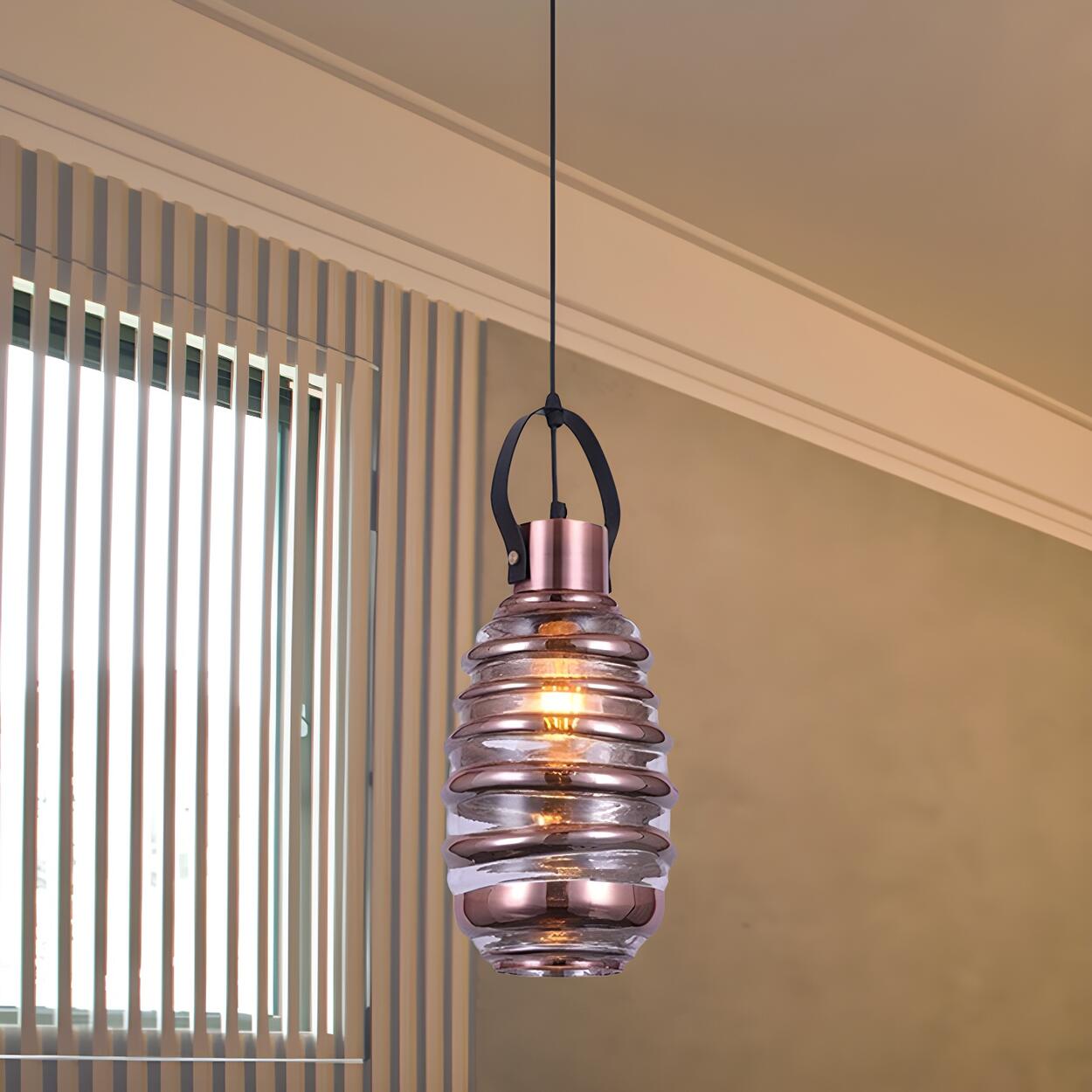 Modern Silver Cylindrical Swirl Glass Kitchen Pendant Light