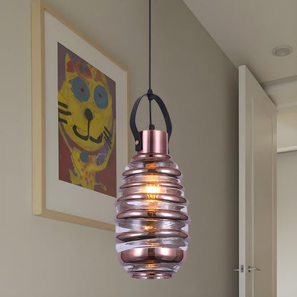 Modern Silver Cylindrical Swirl Glass Kitchen Pendant Light