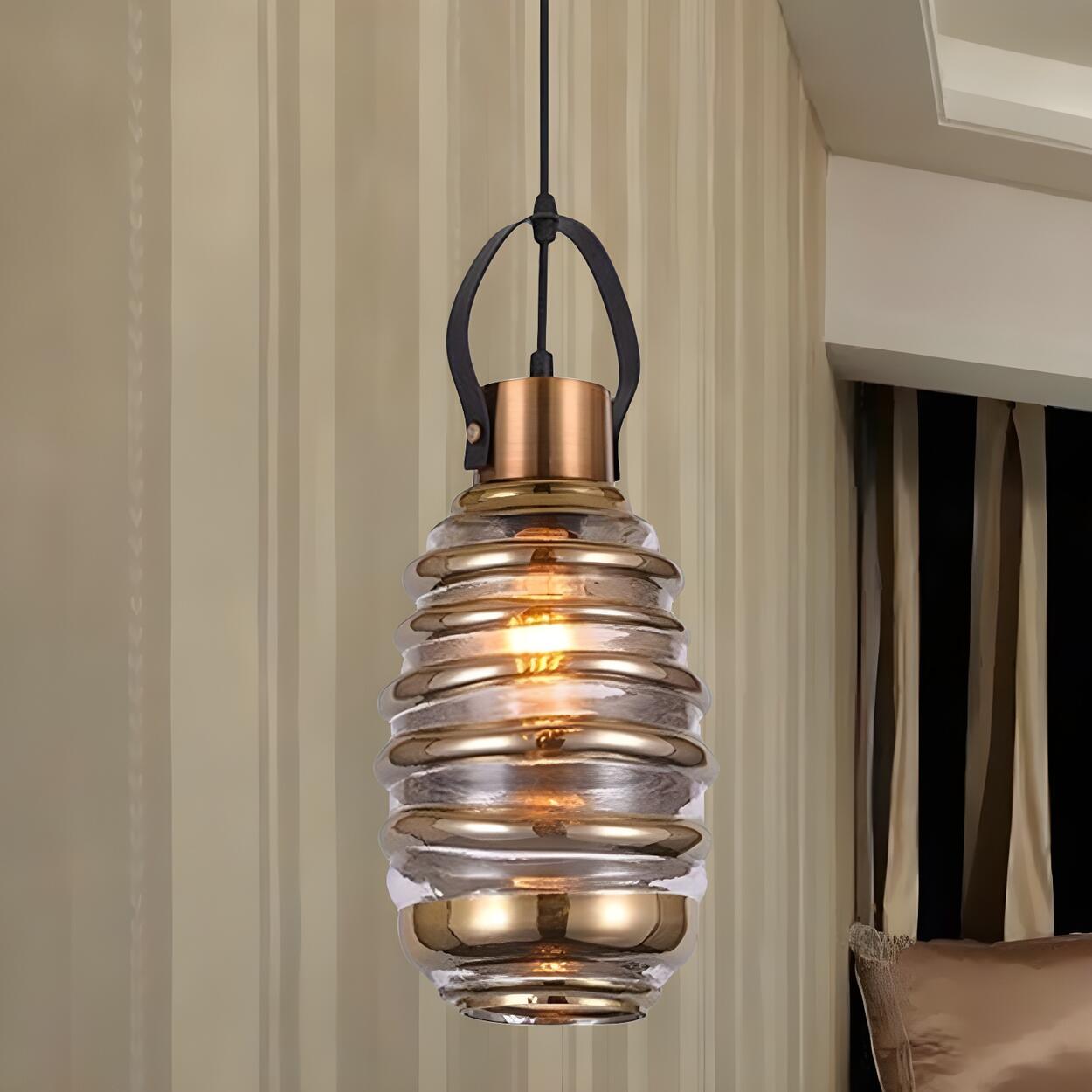 Modern Silver Cylindrical Swirl Glass Kitchen Pendant Light