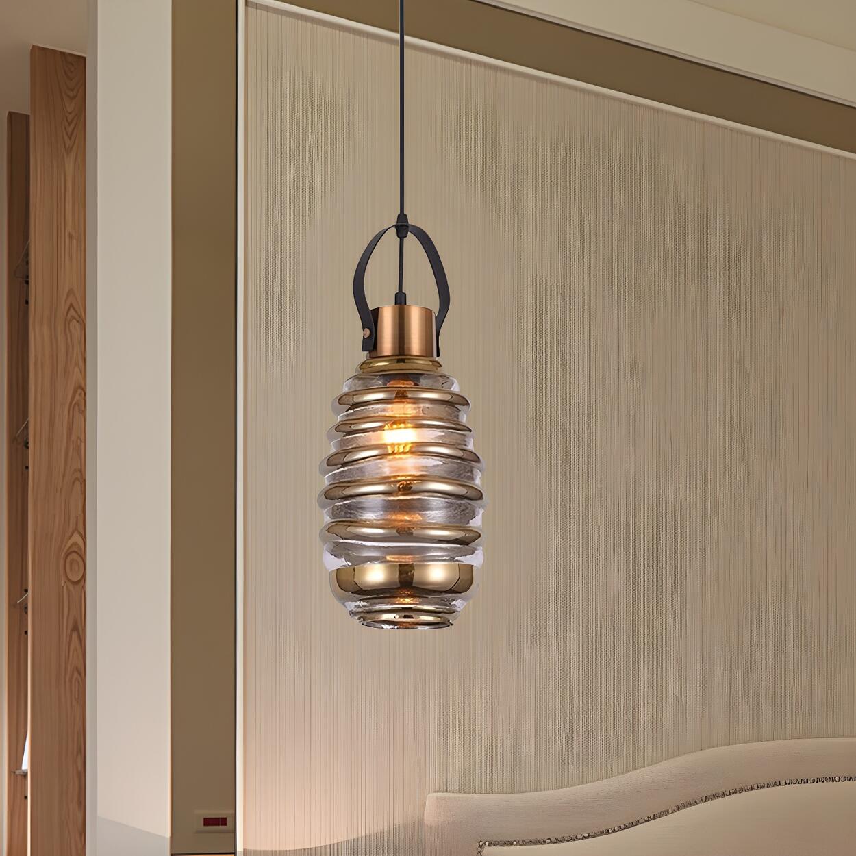 Modern Silver Cylindrical Swirl Glass Kitchen Pendant Light