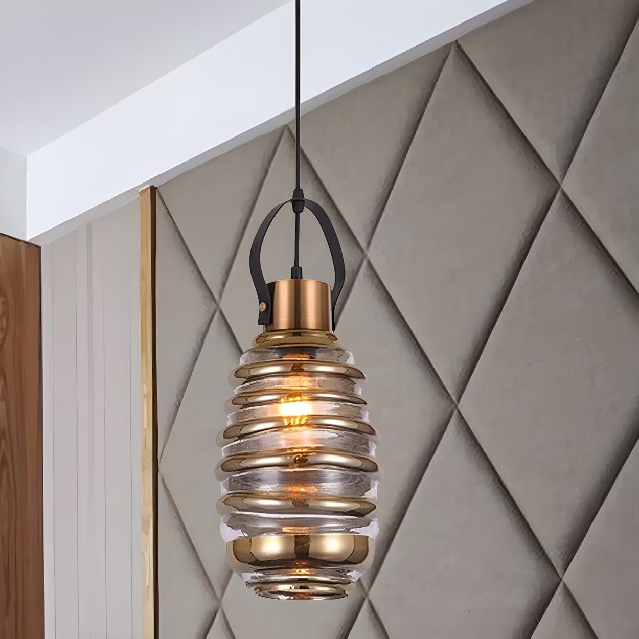 Modern Silver Cylindrical Swirl Glass Kitchen Pendant Light