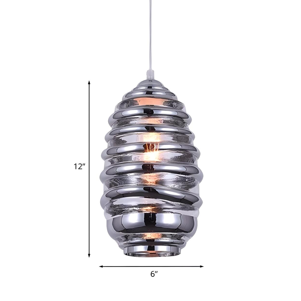 Modern Silver Cylindrical Swirl Glass Kitchen Pendant Light