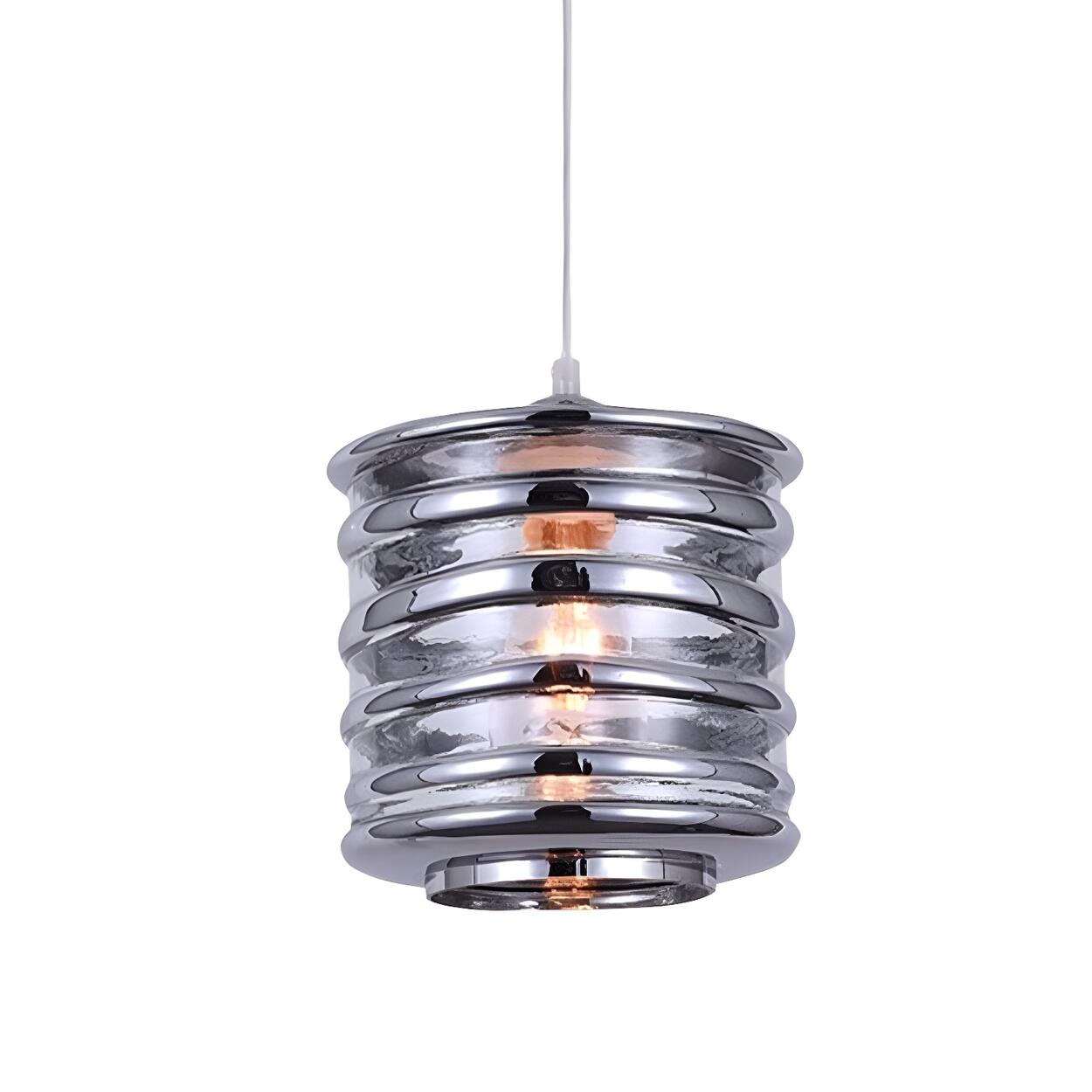 Modern Silver Cylindrical Swirl Glass Kitchen Pendant Light