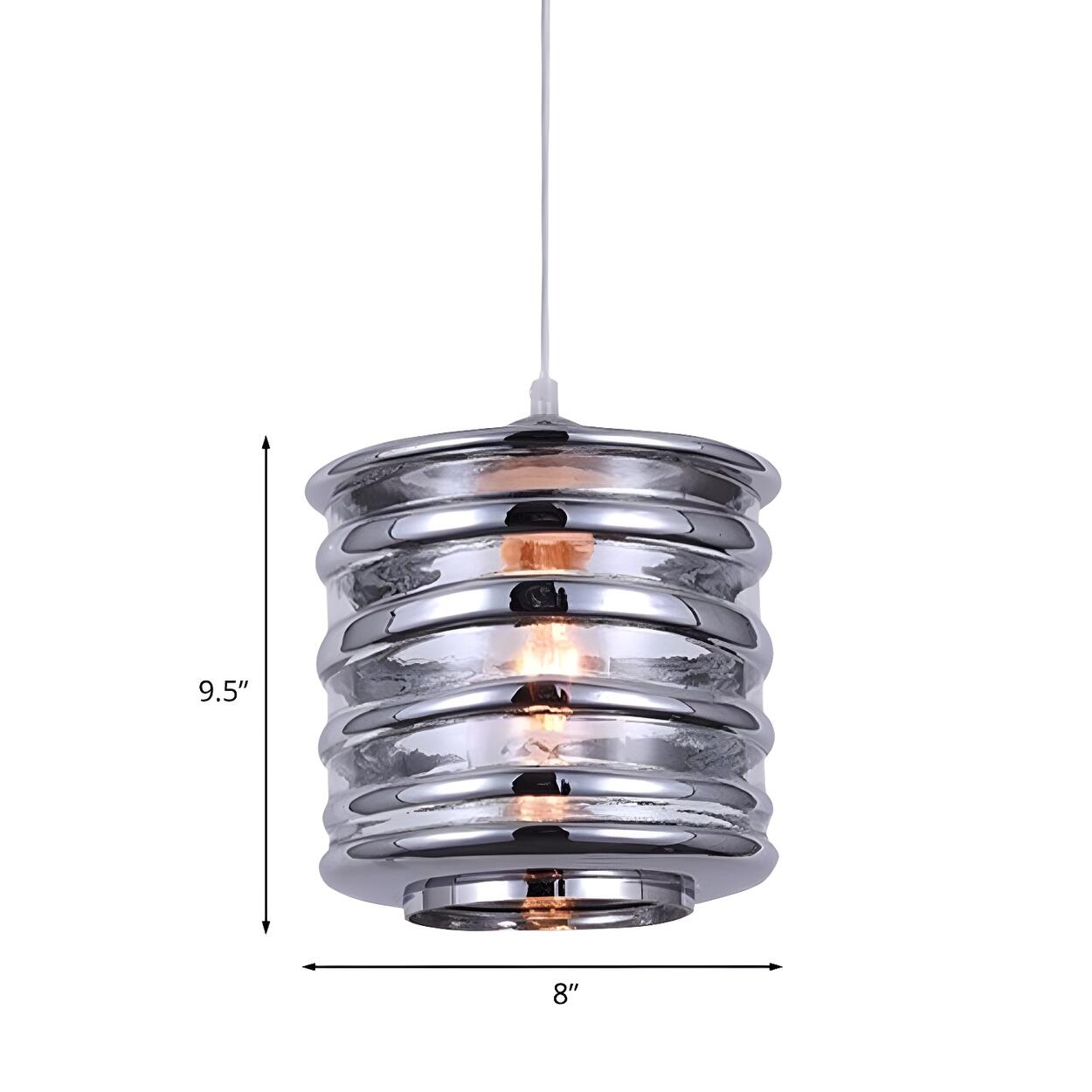 Modern Silver Cylindrical Swirl Glass Kitchen Pendant Light