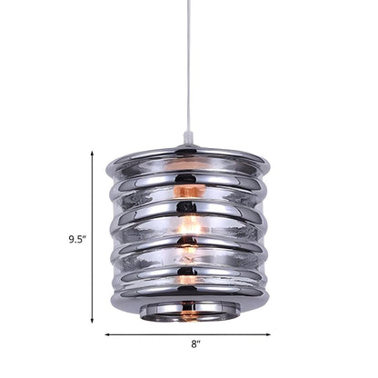 Modern Silver Cylindrical Swirl Glass Kitchen Pendant Light