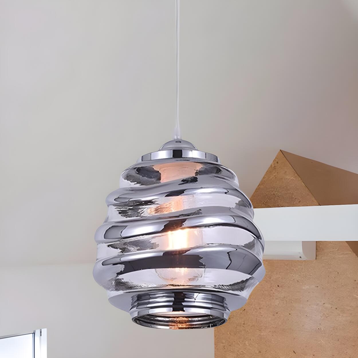 Modern Silver Cylindrical Swirl Glass Kitchen Pendant Light