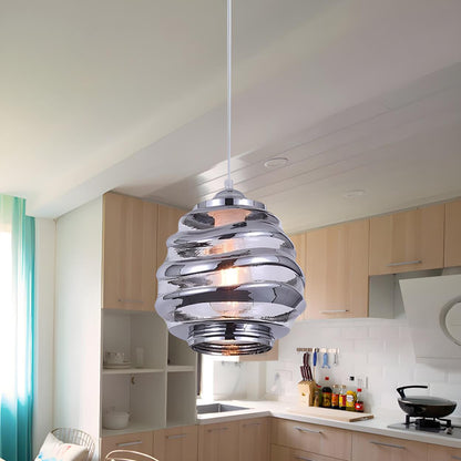 Modern Silver Cylindrical Swirl Glass Kitchen Pendant Light