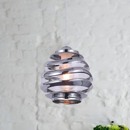 Modern Silver Cylindrical Swirl Glass Kitchen Pendant Light