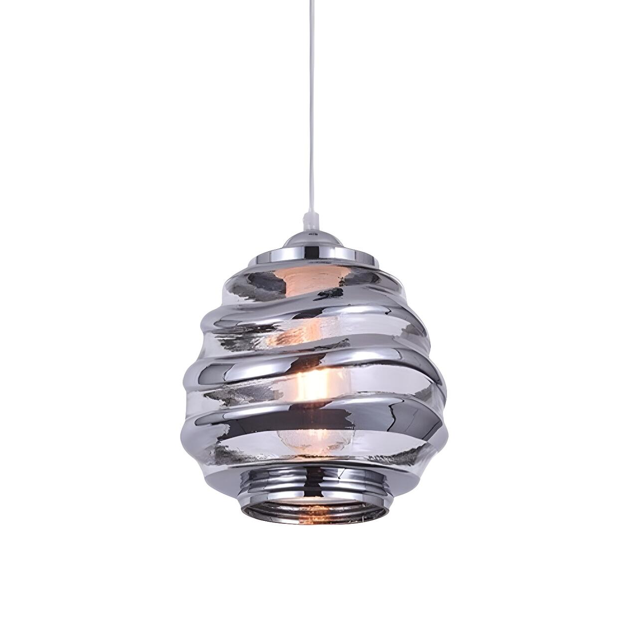 Modern Silver Cylindrical Swirl Glass Kitchen Pendant Light