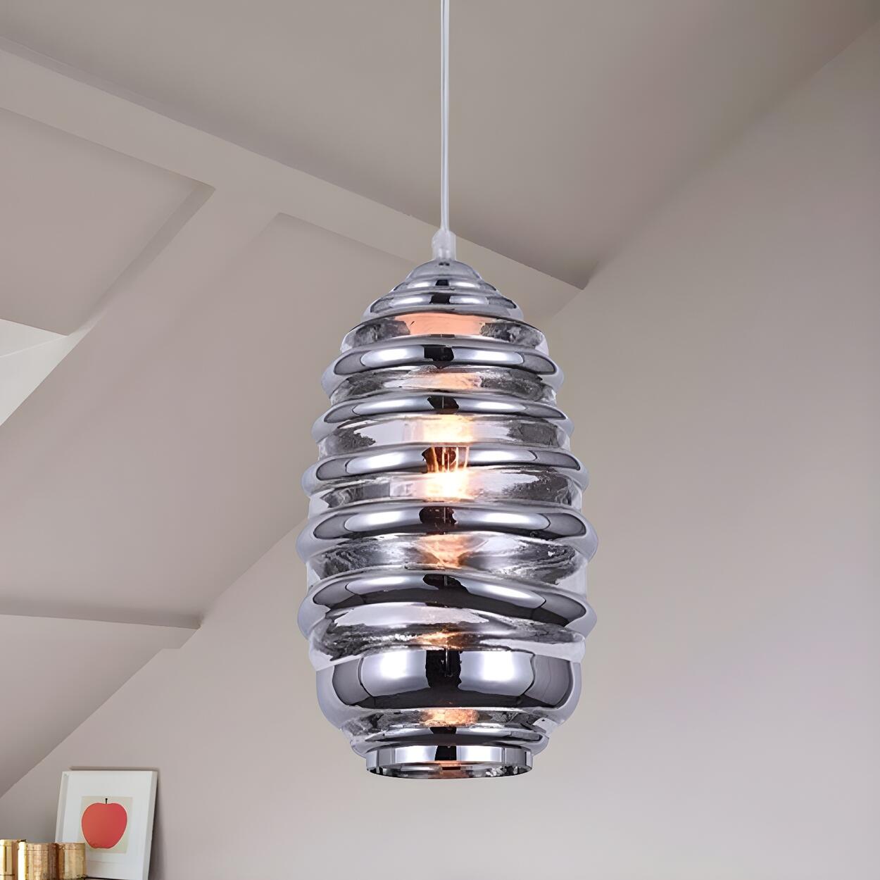 Modern Silver Cylindrical Swirl Glass Kitchen Pendant Light