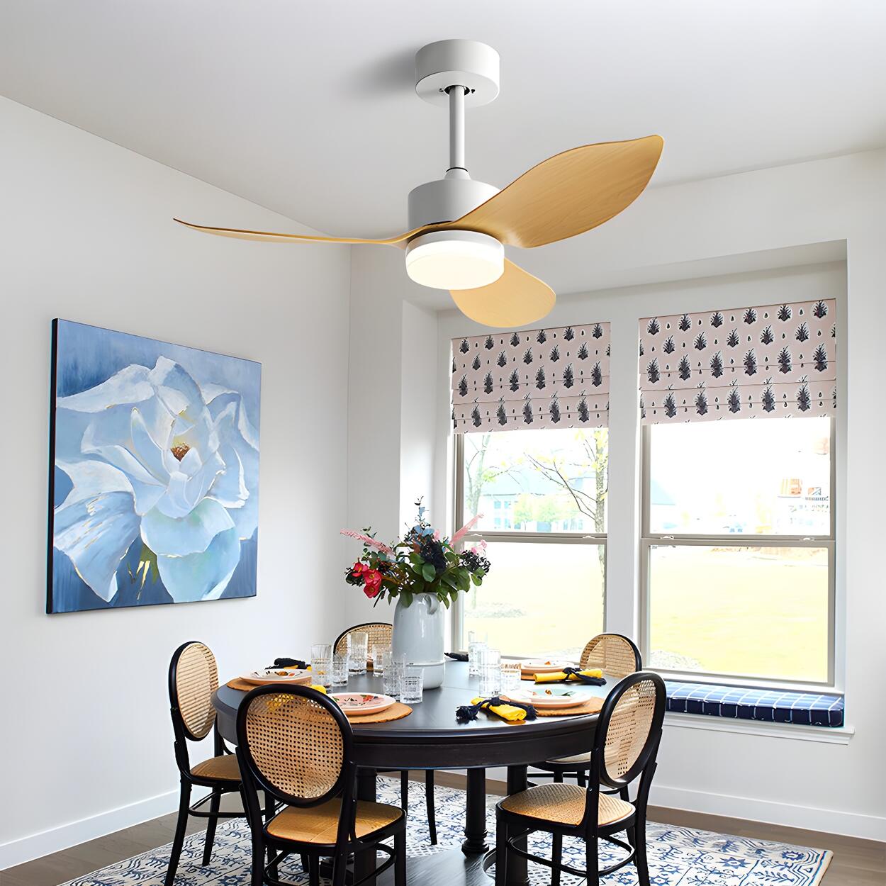 Modern Simple Wood Standard Ceiling Fan with LED Light