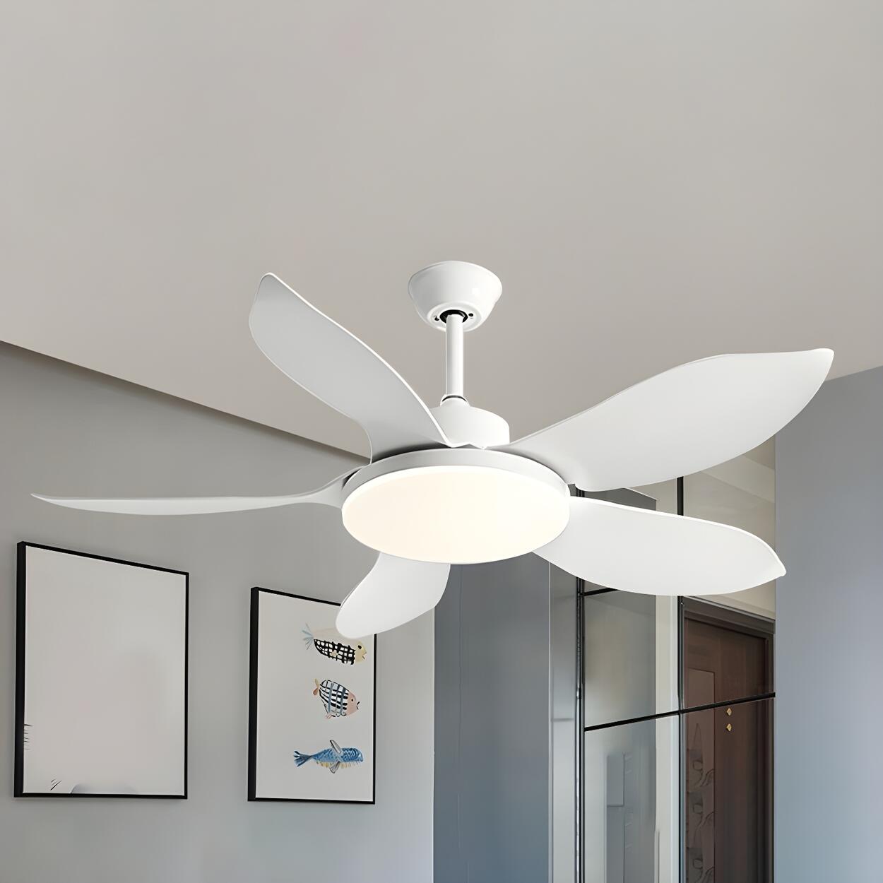 Modern Simple Wood Standard Ceiling Fan with LED Light