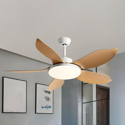 Modern Simple Wood Standard Ceiling Fan with LED Light