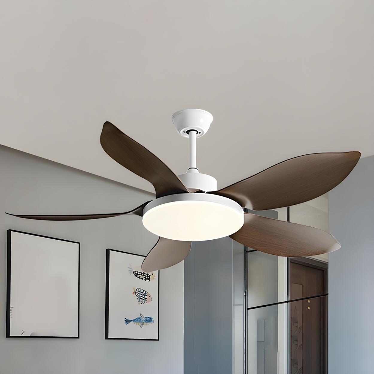 Modern Simple Wood Standard Ceiling Fan with LED Light