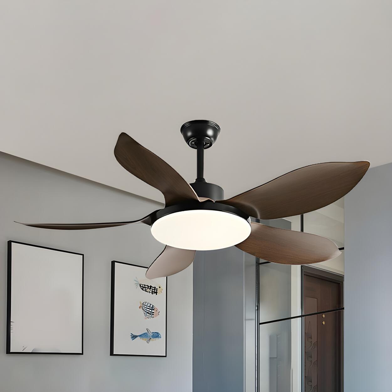 Modern Simple Wood Standard Ceiling Fan with LED Light