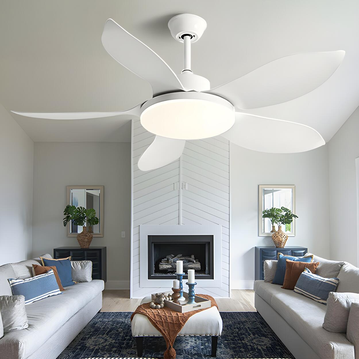 Modern Simple Wood Standard Ceiling Fan with LED Light