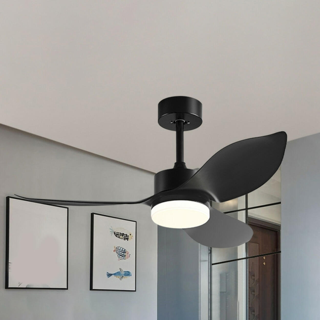 Modern Simple Wood Standard Ceiling Fan with LED Light