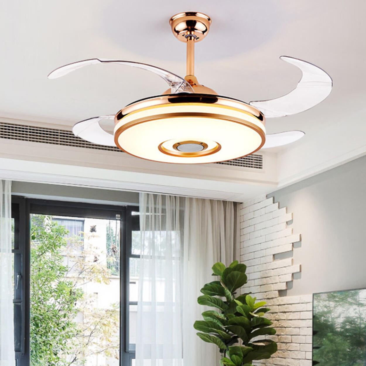 Modern Stylish Metal Round Ceiling Fan with LED Light