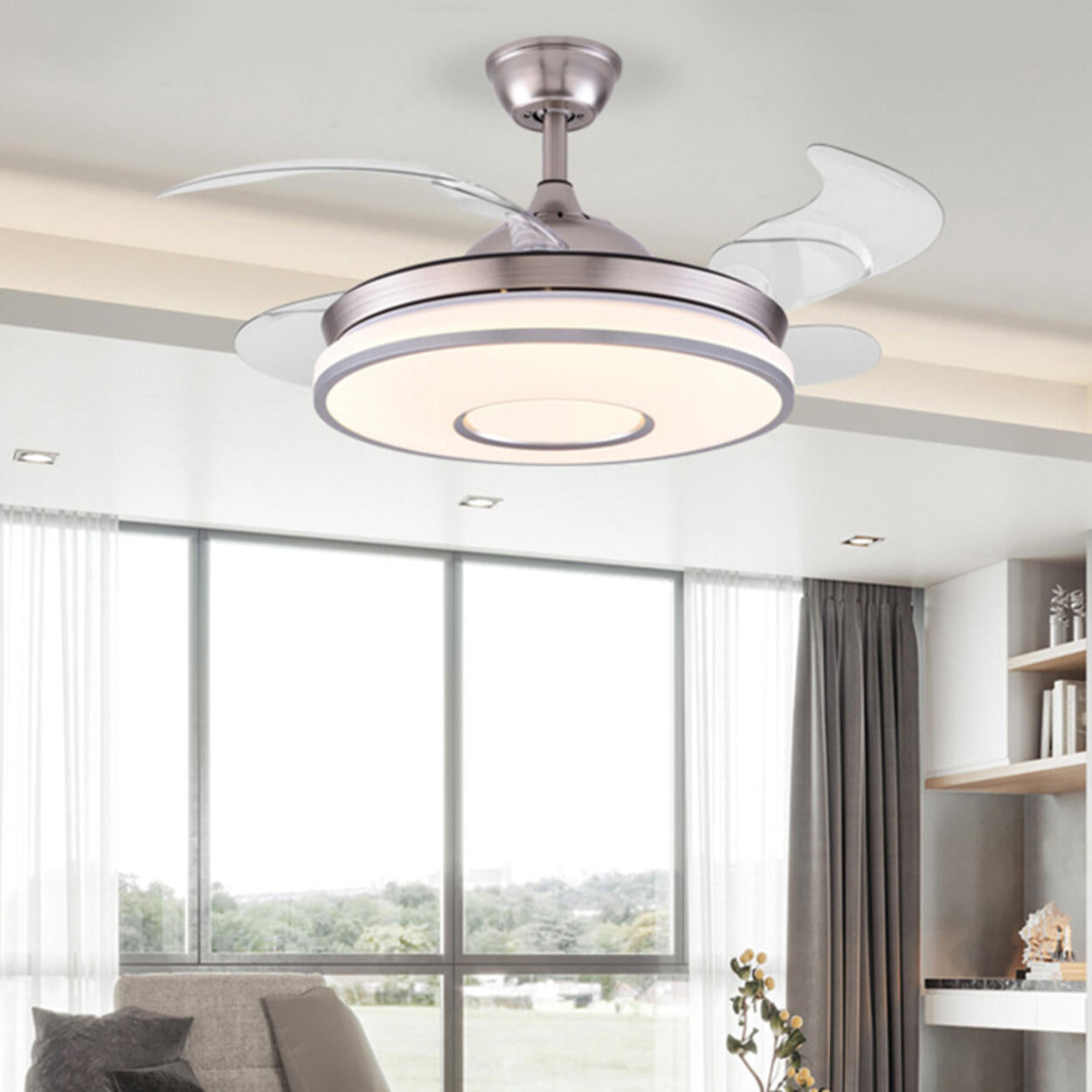 Modern Stylish Metal Round Ceiling Fan with LED Light