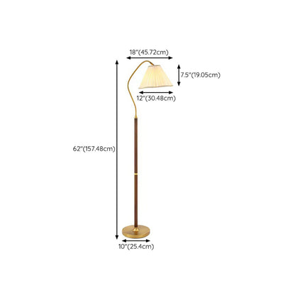 Modern Trendy Pleated Brown Wood Arched Floor Lamp