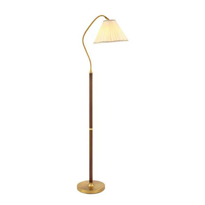 Modern Trendy Pleated Brown Wood Arched Floor Lamp