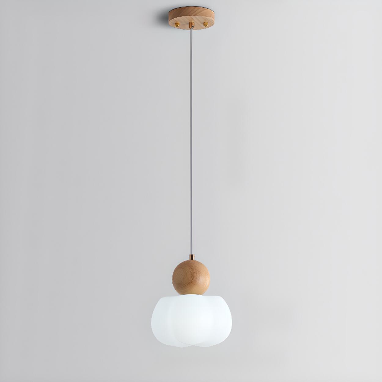 Modern Variable Length Floral Drum Wood Pendant Light